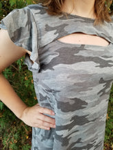 Load image into Gallery viewer, Sandie Flutter Sleeve Keyhole top Grey Camo
