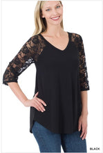 Load image into Gallery viewer, Lace Sleeve Tee Black